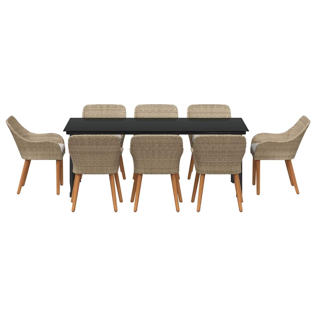 Set da Pranzo per Giardino con cuscino 9 pcs Beige polyrattan