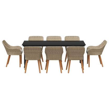 Set da Pranzo per Giardino con cuscino 9 pcs Beige polyrattan