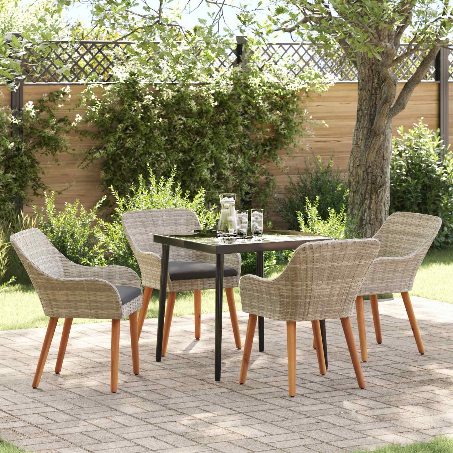 Set da Pranzo per Giardino 5 pcs Grigio chiaro polyrattan | homemem39