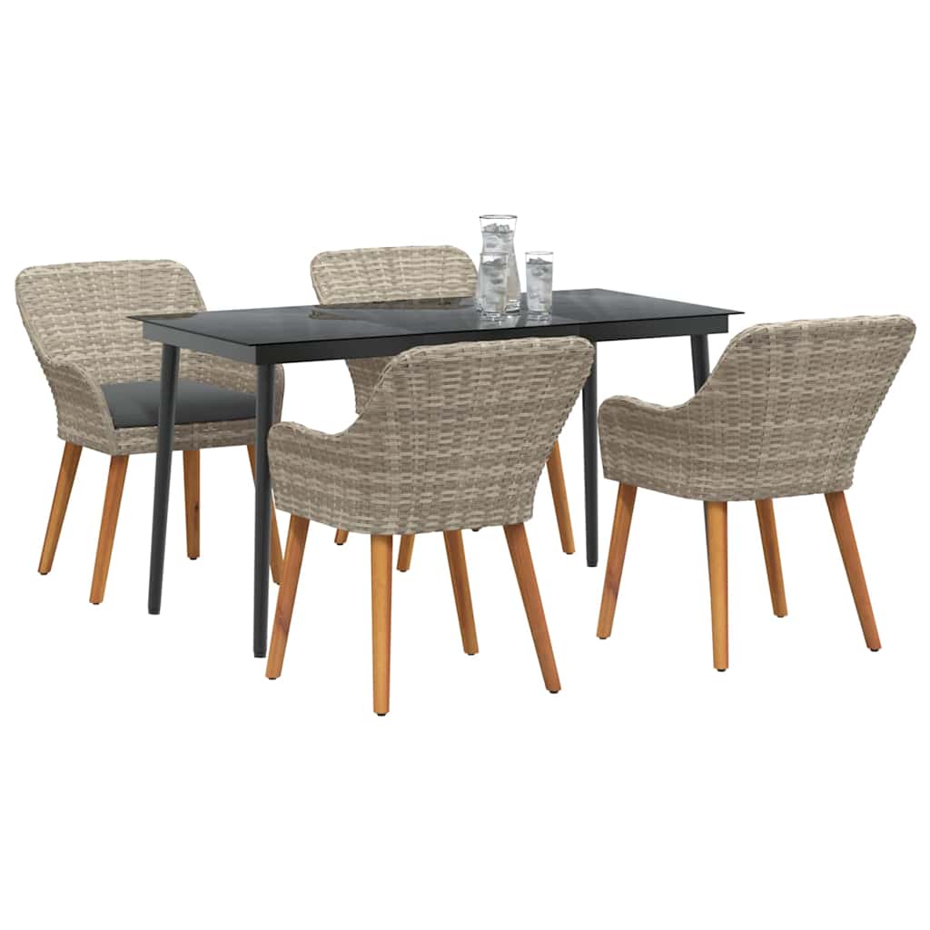 Set da pranzo 5 pcs Grigio chiaro Poly Rattan