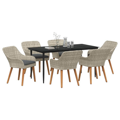 Set da pranzo 7 pcs Grigio chiaro Poly Rattan