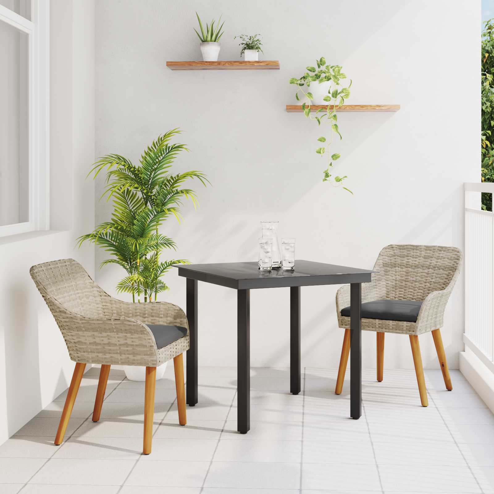 Set da Pranzo per Giardino 3 pcs Grigio chiaro polyrattan | homemem39