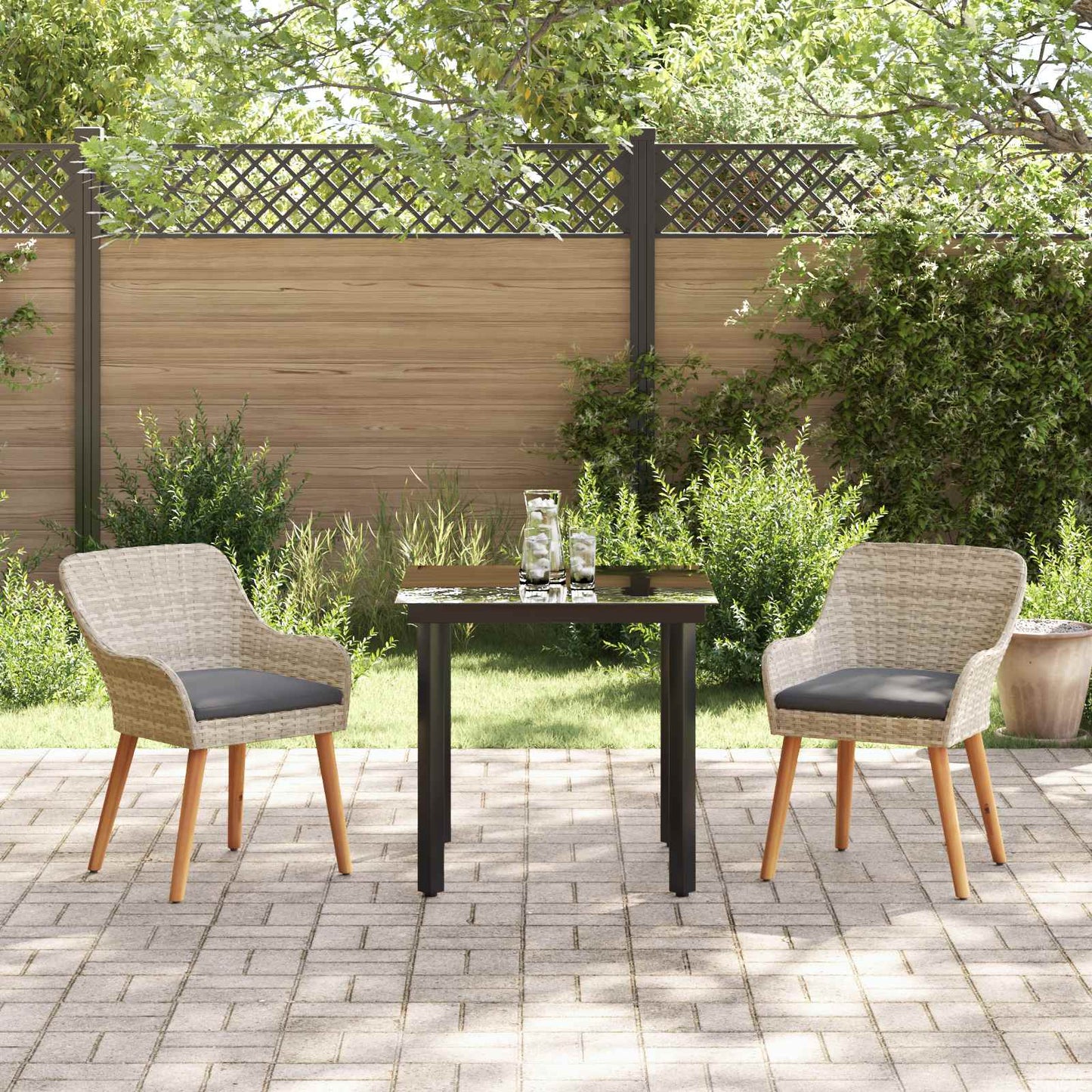 Set da Pranzo per Giardino 3 pcs Grigio chiaro polyrattan | homemem39