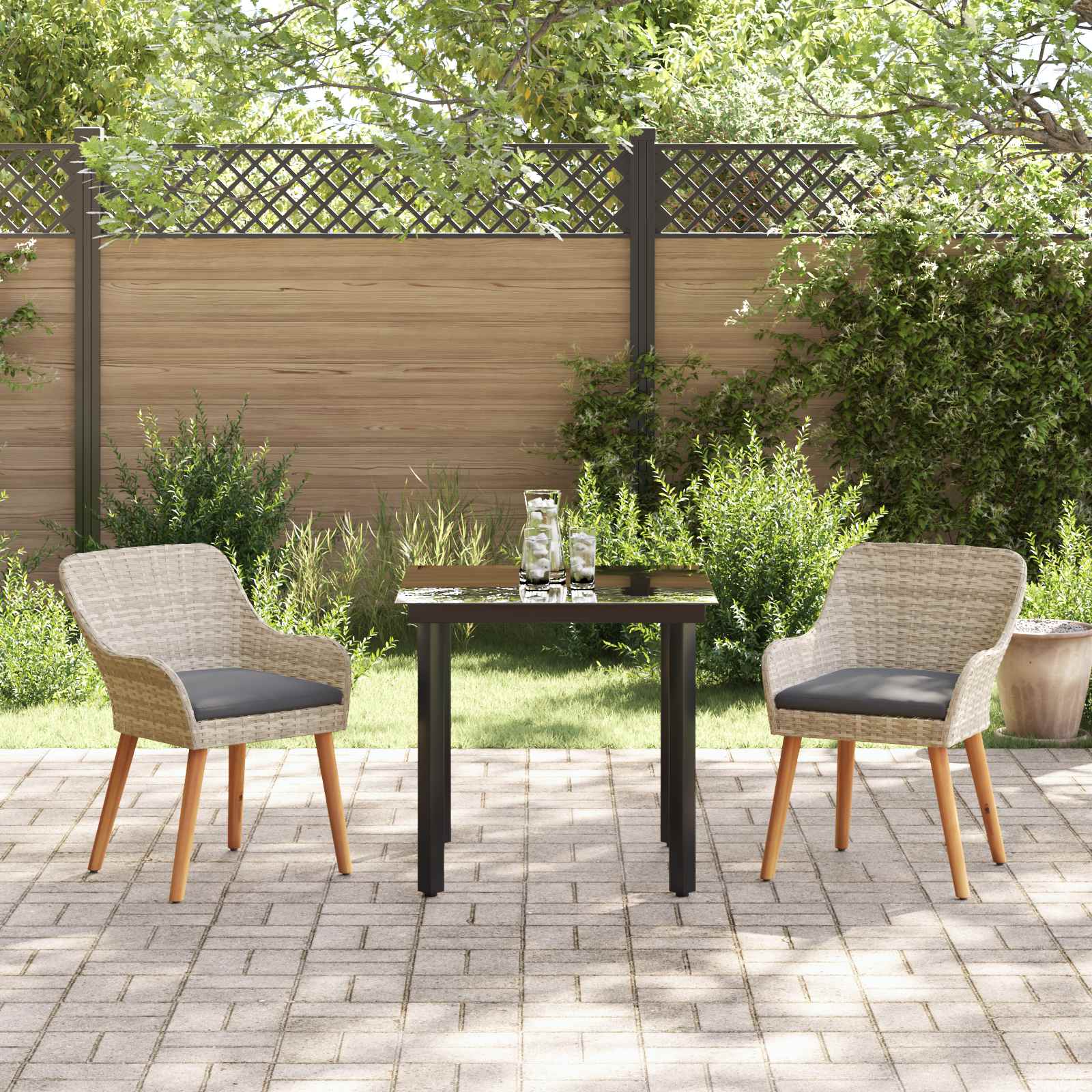 Set da Pranzo per Giardino 3 pcs Grigio chiaro polyrattan | homemem39