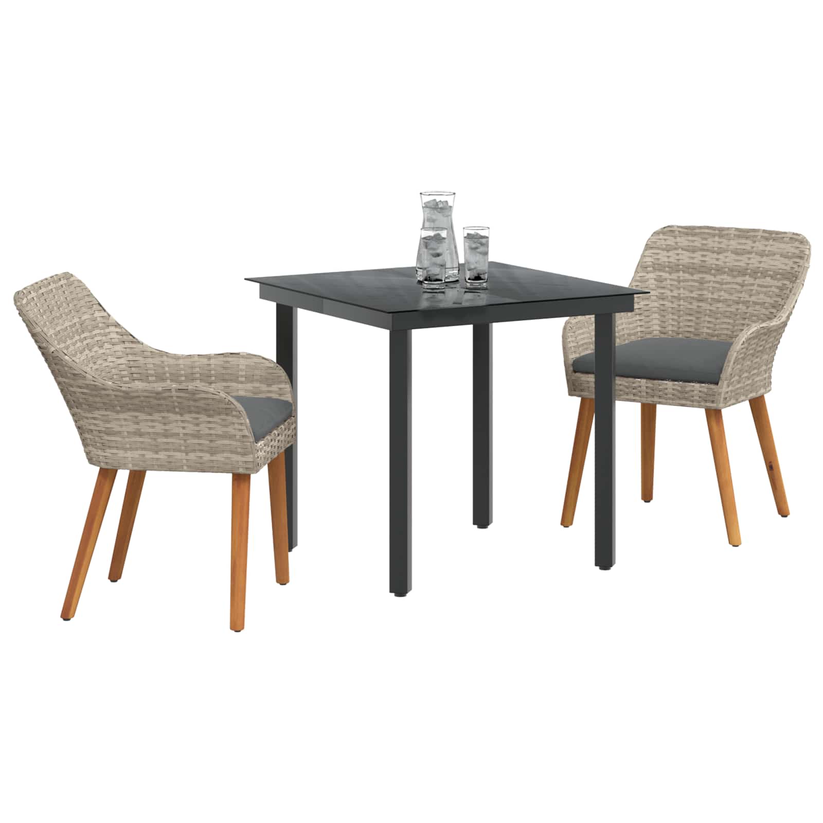 Set da Pranzo per Giardino 3 pcs Grigio chiaro polyrattan | homemem39