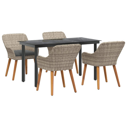 Set da Pranzo per Giardino 5 pcs Grigio chiaro polyrattan | homemem39