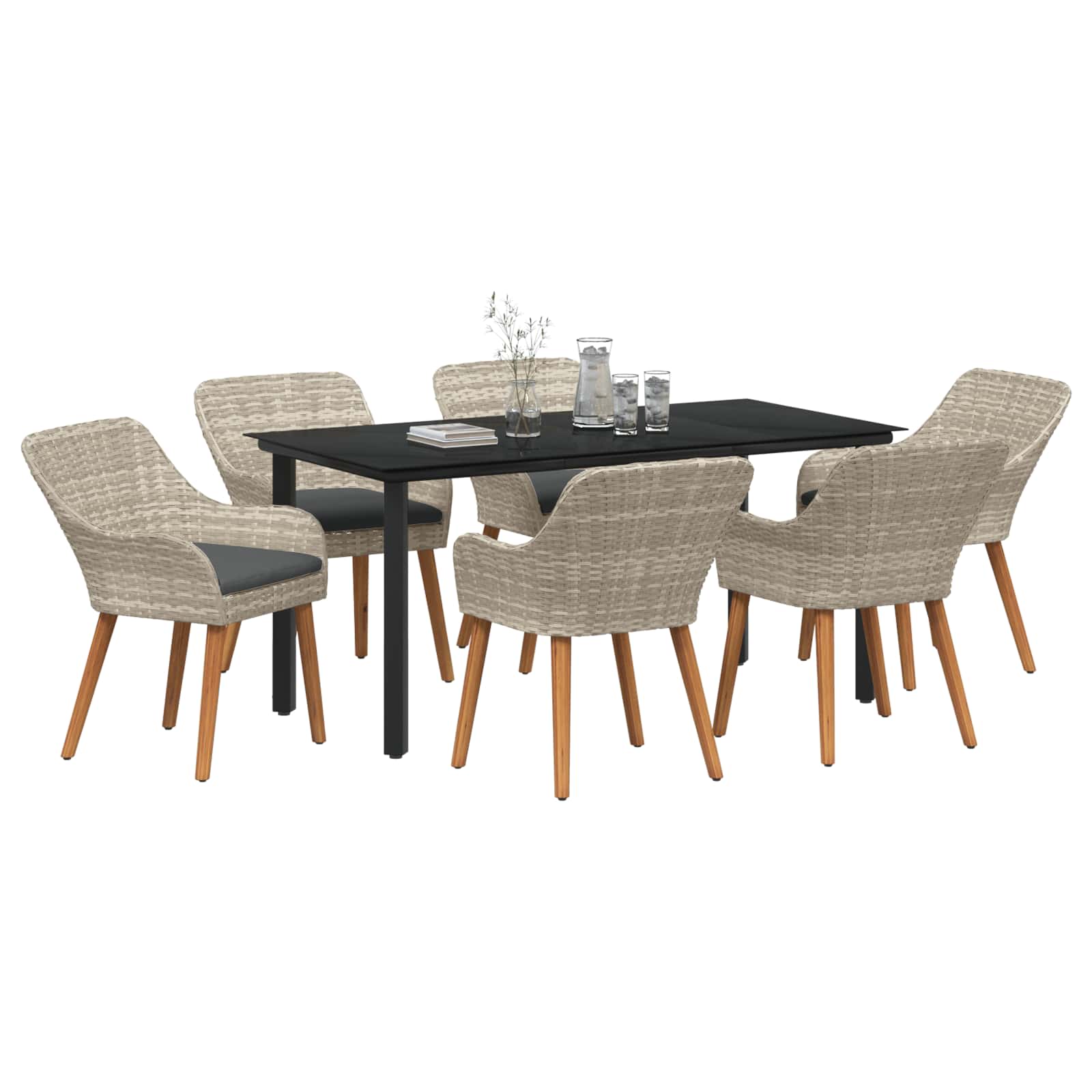 Set da Pranzo per Giardino 7 pcs Grigio chiaro polyrattan | homemem39