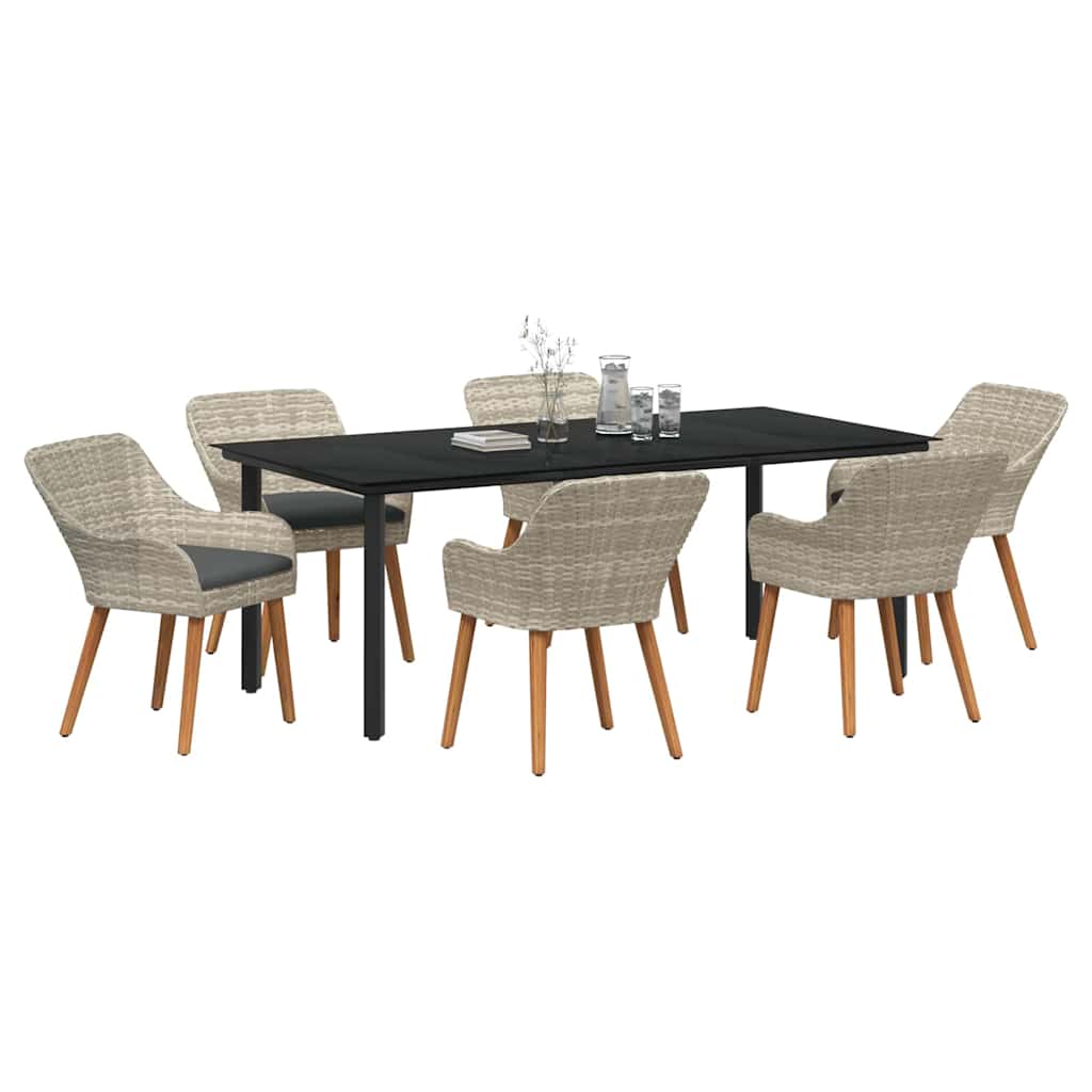 Set da pranzo 7 pcs Grigio chiaro Poly Rattan