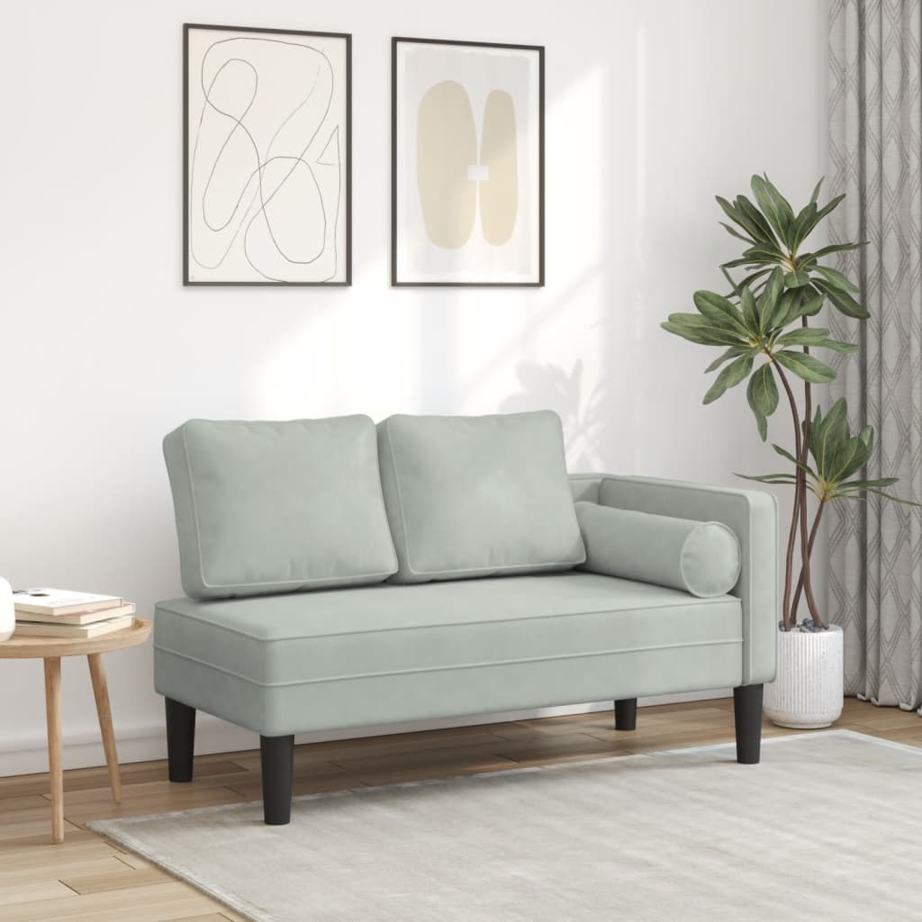 Chaise Longue con Cuscini Grigio Chiaro in Velluto - homemem39