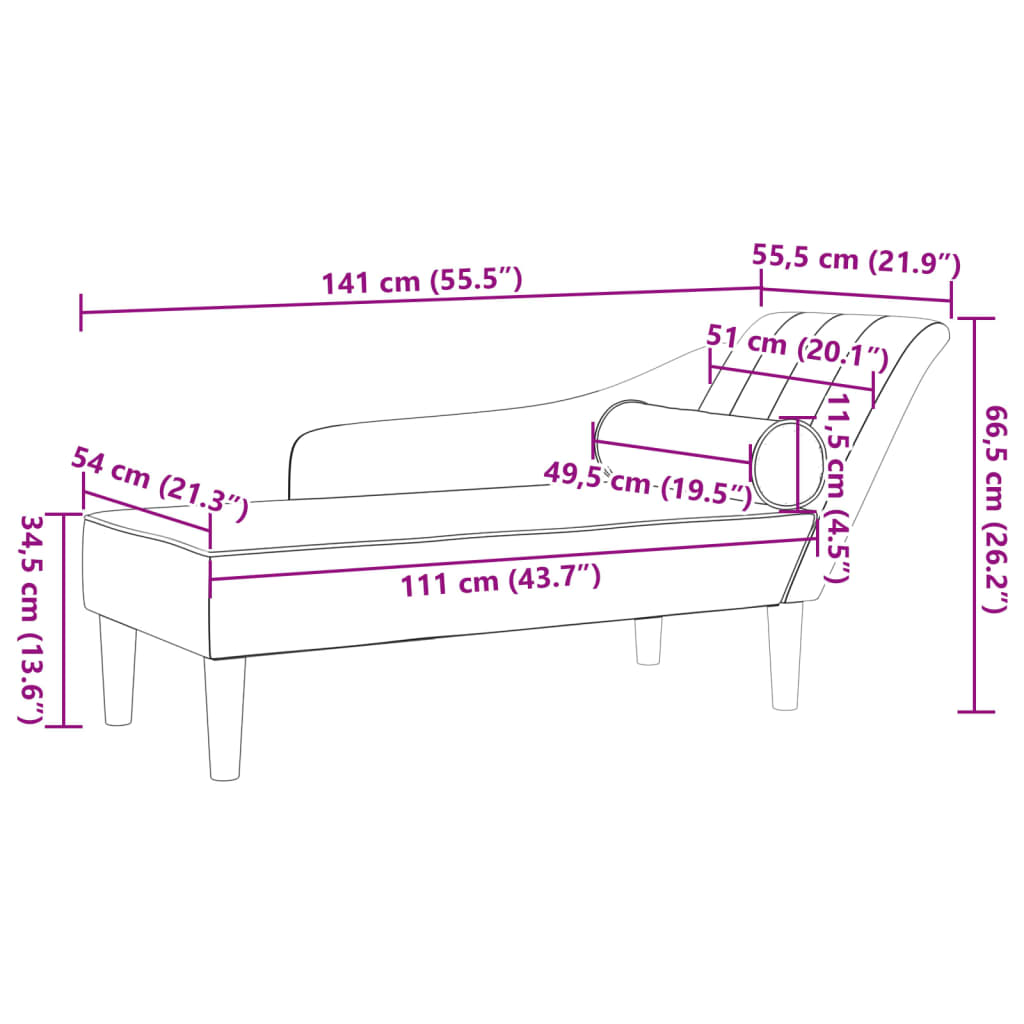 Chaise Longue con Cuscini Blu in Velluto