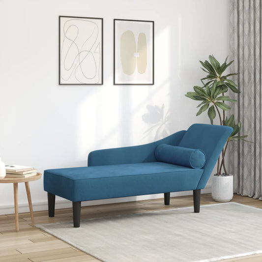 Chaise Longue con Cuscini Blu in Velluto