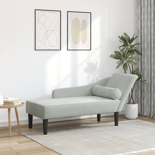 Chaise Longue con Cuscini Grigio Chiaro in Velluto