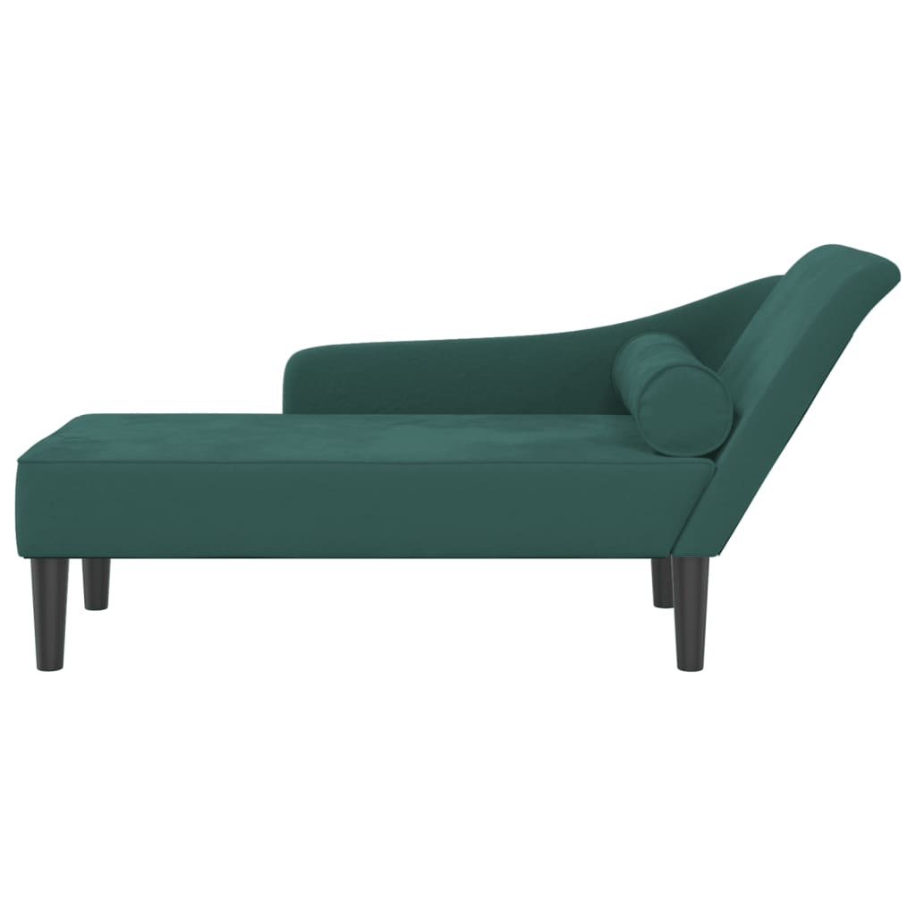 Chaise Longue con Cuscini Verde Scuro in Velluto