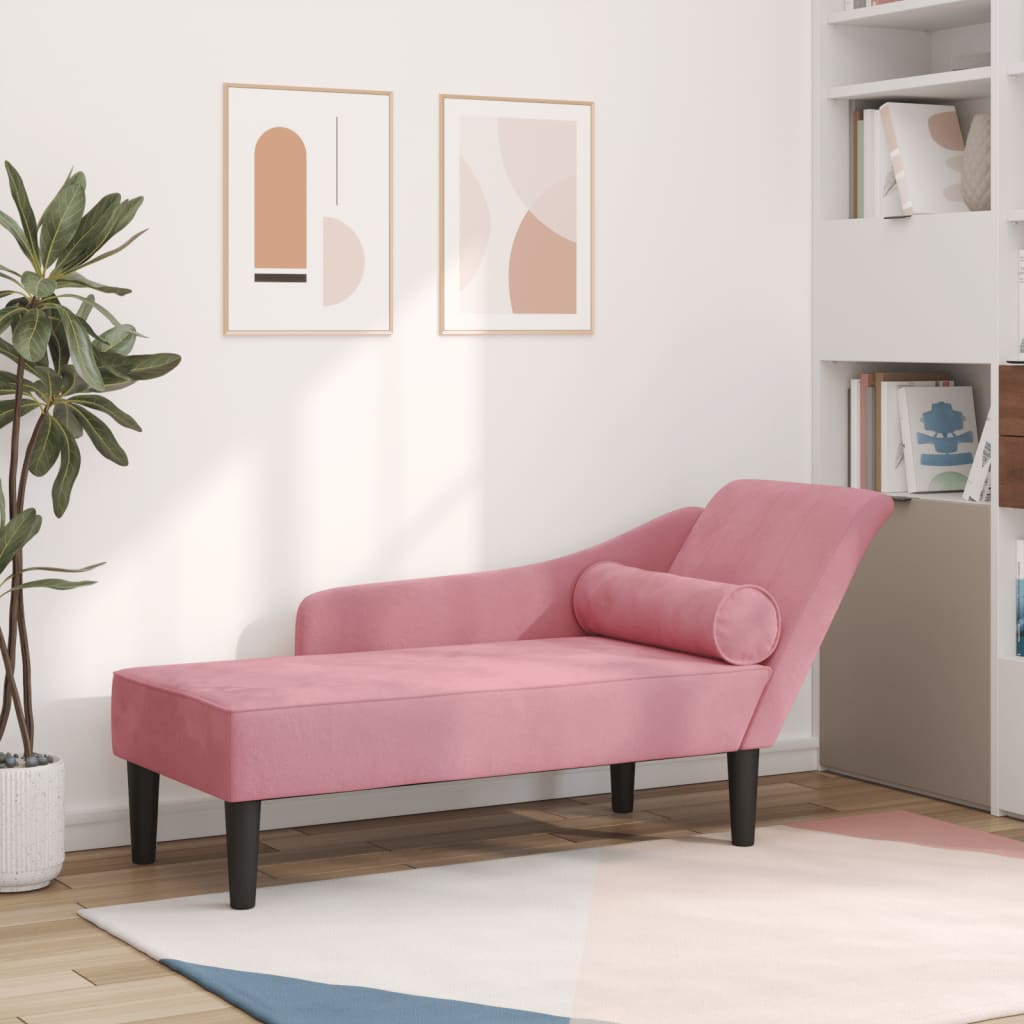 Chaise Lounge con Cuscini Rosa in Velluto