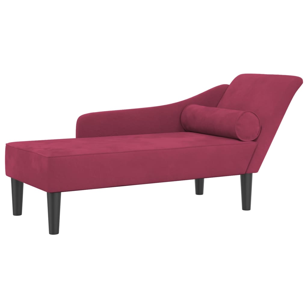 Chaise Lounge con Cuscini Rosso Vino in Velluto