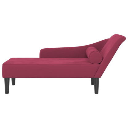 Chaise Lounge con Cuscini Rosso Vino in Velluto