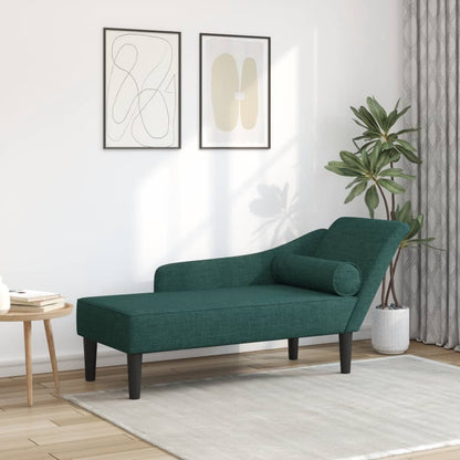 Chaise Longue con Cuscini Verde Scuro in Tessuto