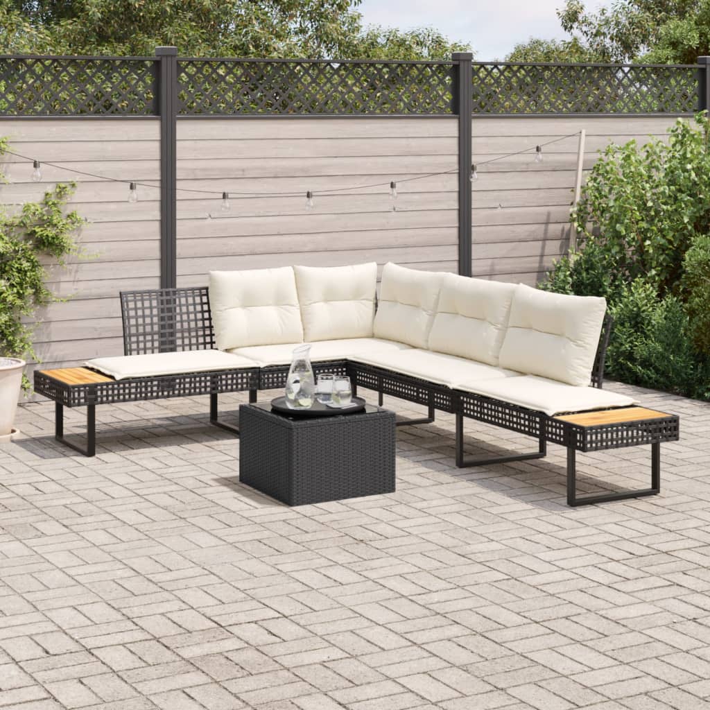 Set Divani da Giardino 2 pz con Cuscini Nero Polyrattan e Vetro - homemem39