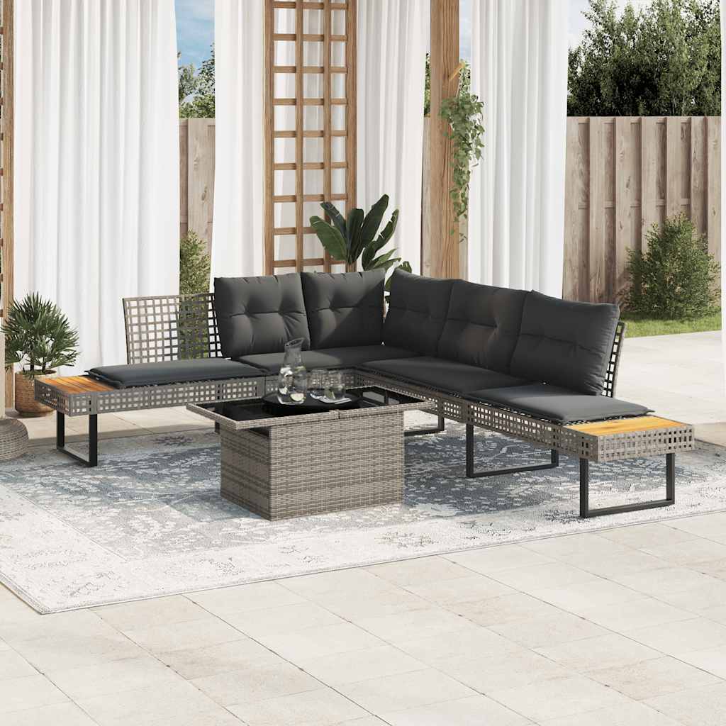 Set Divani da Giardino 2 pz con Cuscini Grigio Polyrattan Vetro | homemem39
