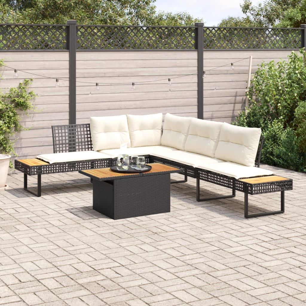 Set Divani da Giardino 2 pz con Cuscini Nero Polyrattan Acacia - homemem39