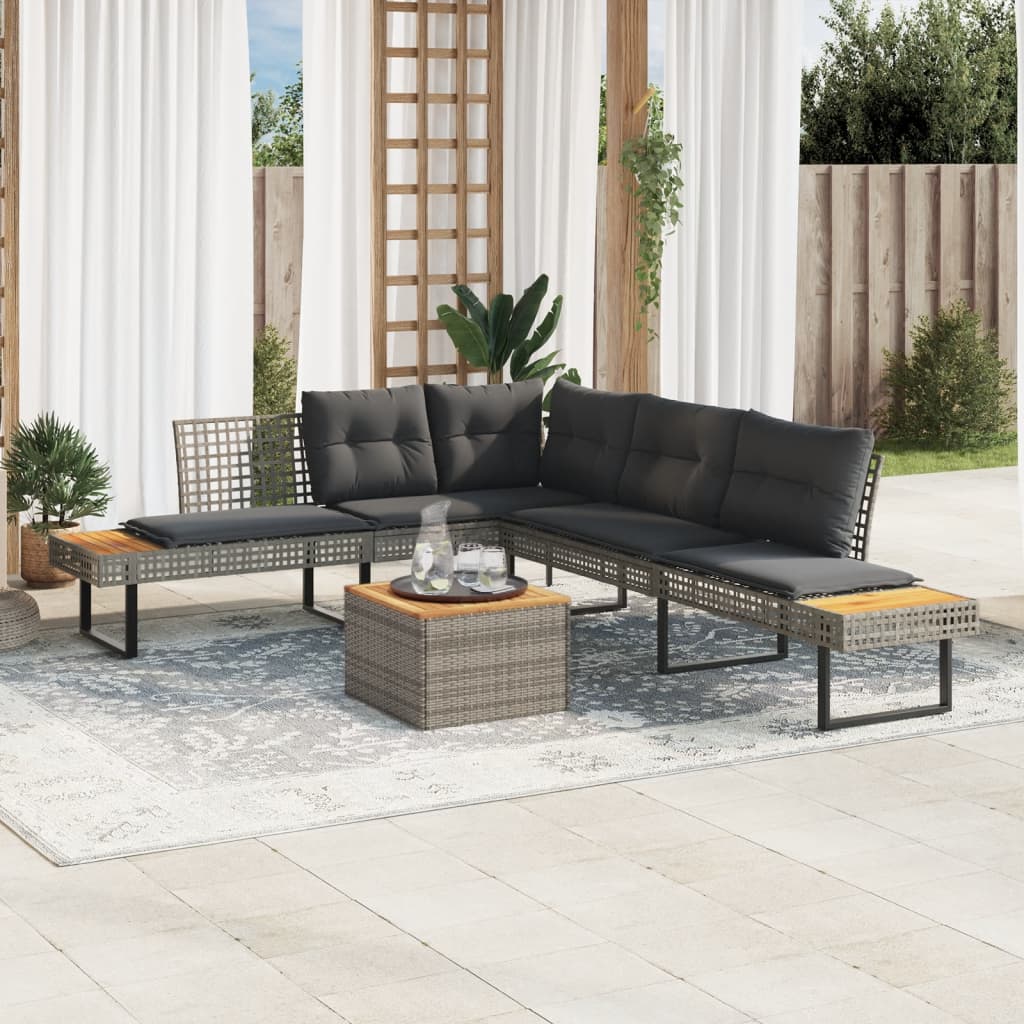 Set Divani da Giardino 2pz con Cuscini Grigio Polyrattan Acacia | homemem39