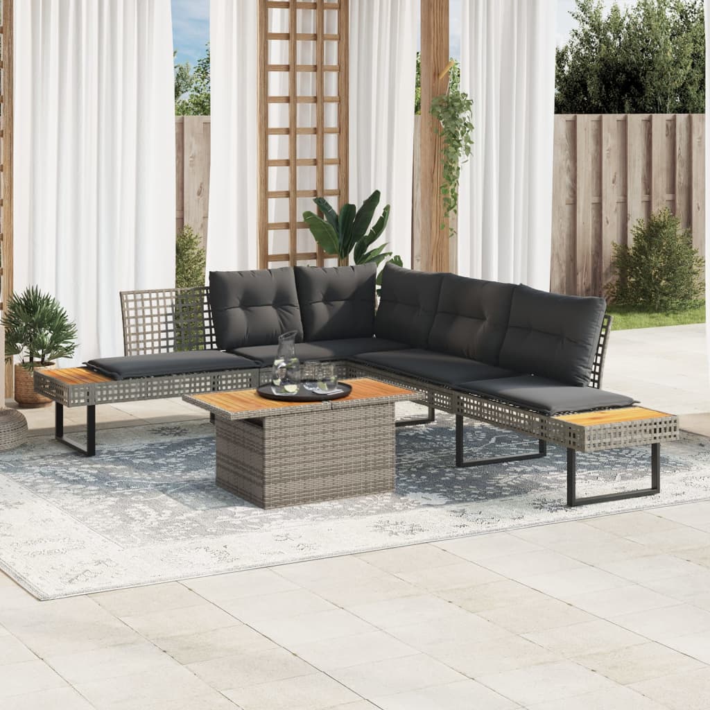 Set Divani da Giardino 2pz con Cuscini Grigio Polyrattan Acacia
