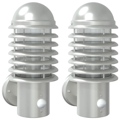 Applique per Esterno con Sensore 2 pz Argento in Acciaio Inox - homemem39