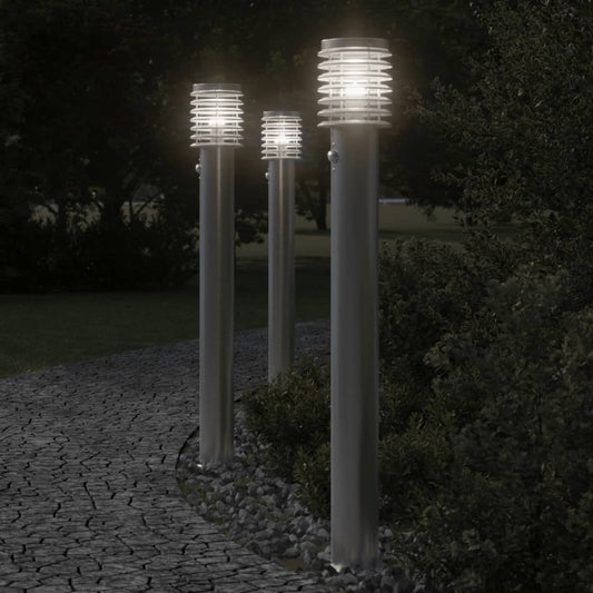 Lampada da Terra per Esterni Sensore Argento 3 pz 110cm Acciaio - homemem39