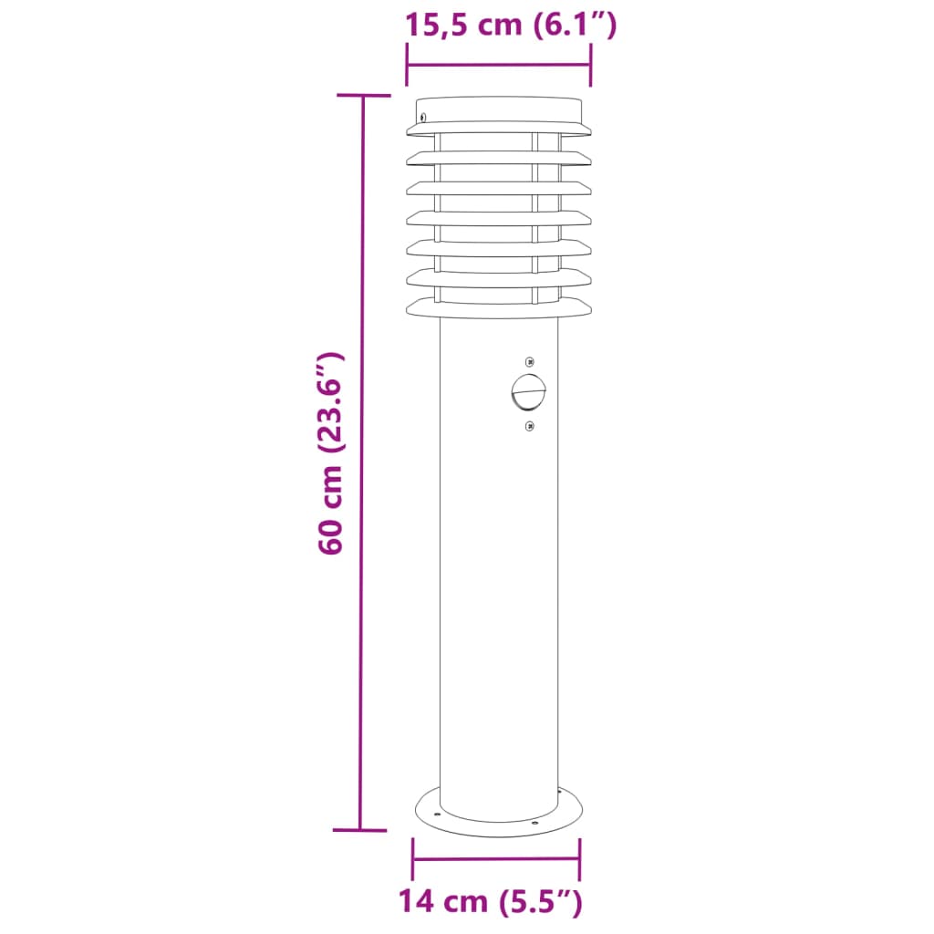 Lampade da Terra per Esterni Sensore 3 pz Nere 60 cm Acciaio - homemem39