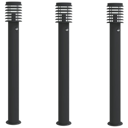 Lampade da Terra per Esterni Sensore Nere 3 pz 110 cm Acciaio - homemem39