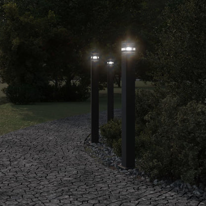 Lampade da Terra per Esterni con Presa 3pz Nere 110cm Alluminio