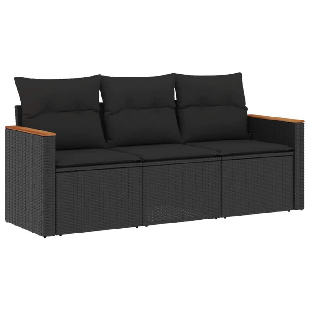Set Divani da Giardino 3 pz con Cuscini in Polyrattan Nero - homemem39