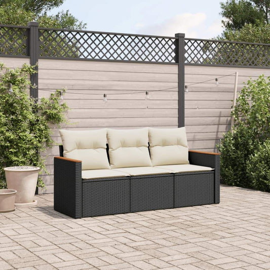 Set Divani da Giardino 3 pz con Cuscini in Polyrattan Nero - homemem39