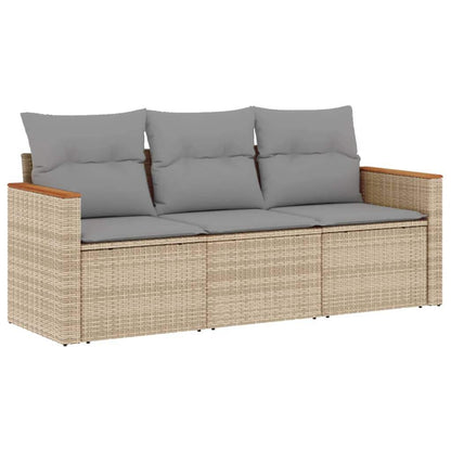 Set Divano da Giardino 3 pz con Cuscini Beige in Polyrattan - homemem39