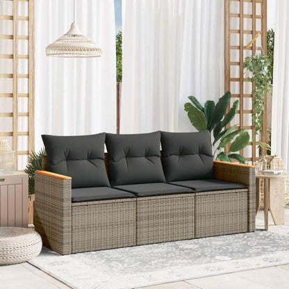 Set Divani da Giardino 3 pz con Cuscini Grigio in Polyrattan - homemem39