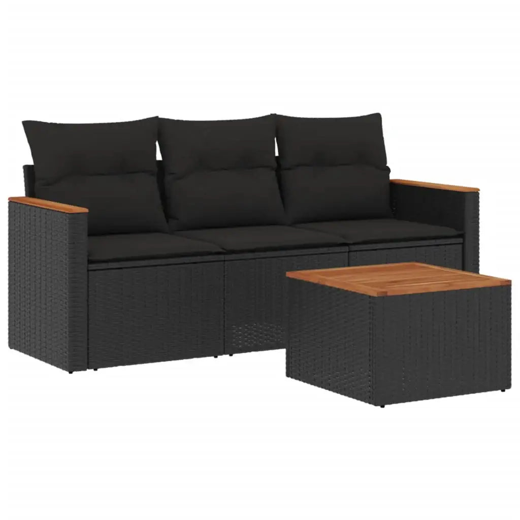 Set Divani da Giardino 4 pz con Cuscini Nero in Polyrattan - homemem39