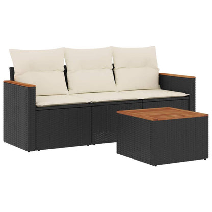 Set Divani da Giardino 4 pz con Cuscini Nero in Polyrattan - homemem39