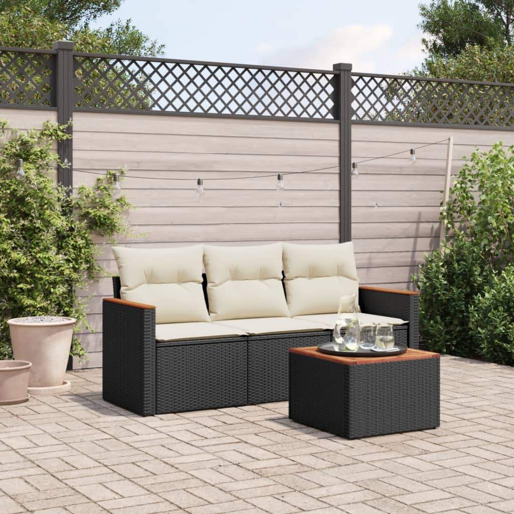 Set Divani da Giardino 4 pz con Cuscini Nero in Polyrattan - homemem39