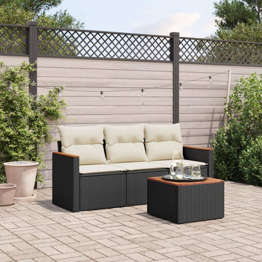 Set Divani da Giardino 4 pz con Cuscini Nero in Polyrattan - homemem39