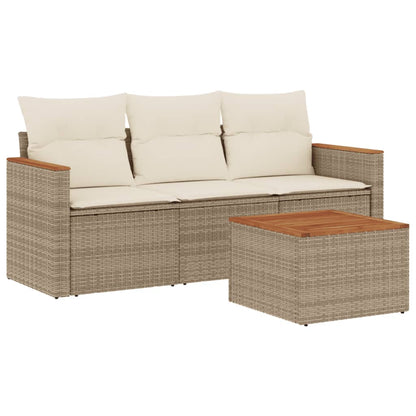 Set Divano da Giardino 4 pz con Cuscini Beige in Polyrattan | homemem39
