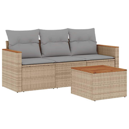 Set Divano da Giardino 4 pz con Cuscini Beige in Polyrattan - homemem39