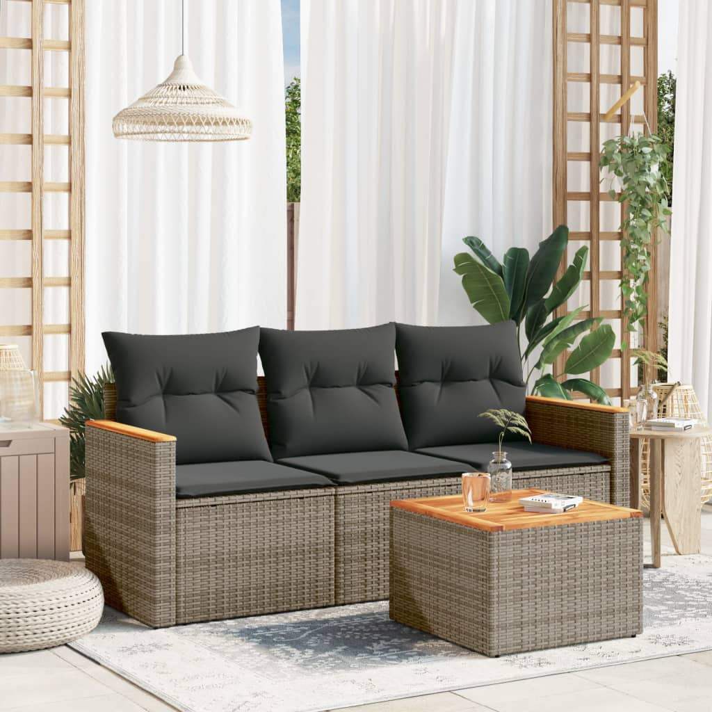 Set Divani da Giardino 4 pz con Cuscini in Polyrattan Grigio - homemem39
