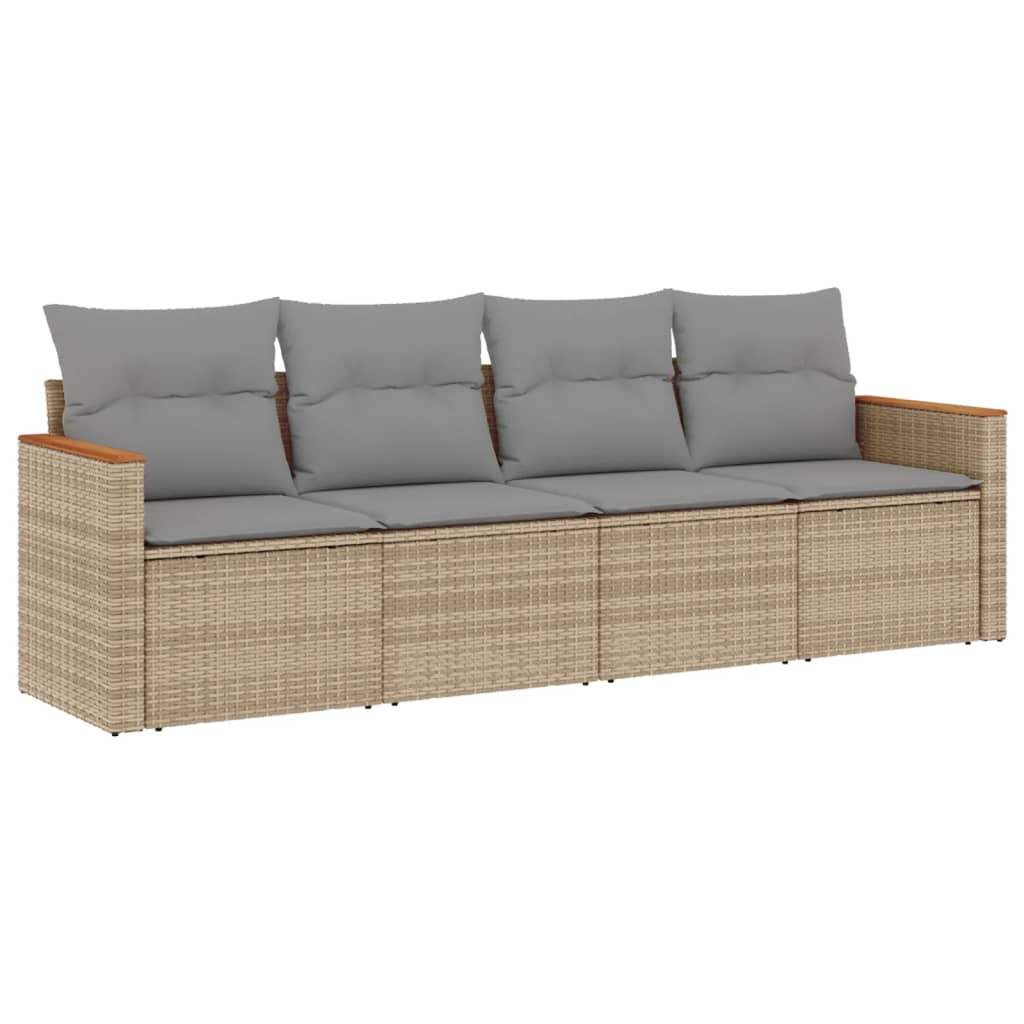 Set Divano da Giardino 4 pz con Cuscini Beige in Polyrattan - homemem39