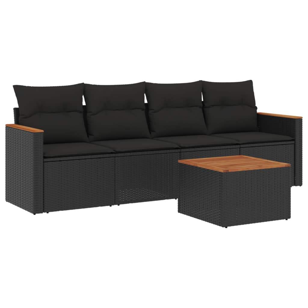 Set Divani da Giardino 5 pz con Cuscini in Polyrattan Nero - homemem39