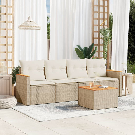 Set Divano da Giardino 5 pz con Cuscini Beige in Polyrattan - homemem39