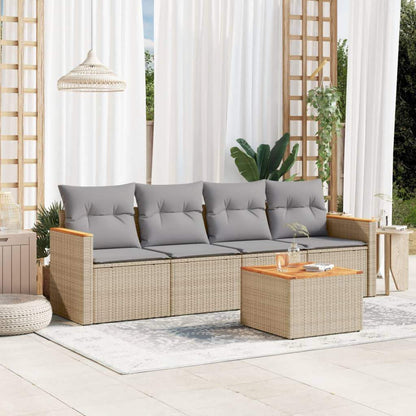 Set Divano da Giardino 5 pz con Cuscini Beige in Polyrattan - homemem39