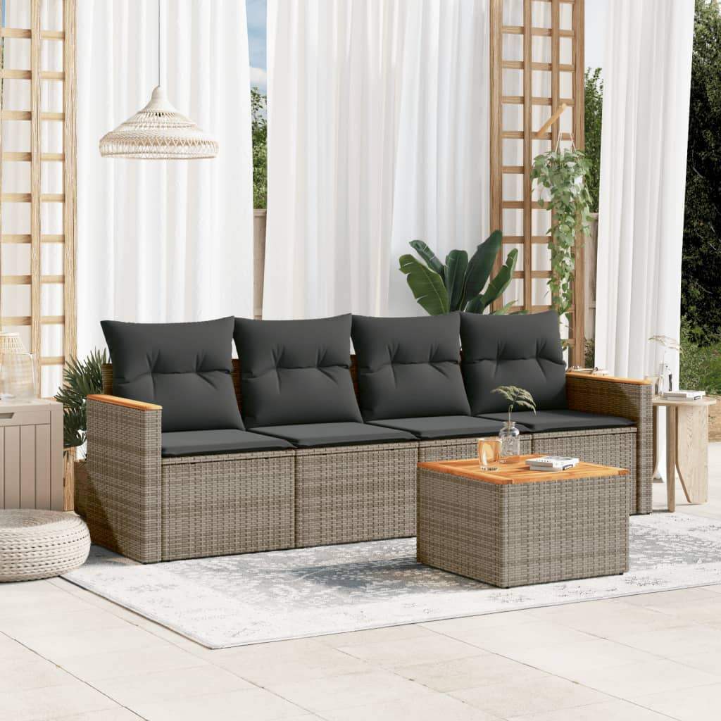 Set Divano da Giardino 5 pz con Cuscini Grigio in Polyrattan - homemem39
