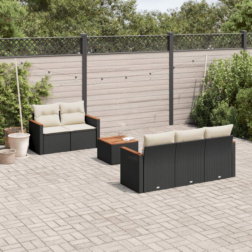 Set Divano da Giardino 6 pz con Cuscini Nero in Polyrattan - homemem39