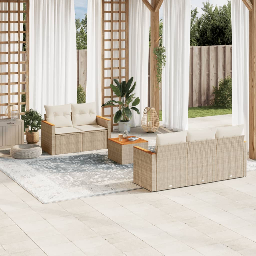 Set Divano da Giardino 6 pz con Cuscini Beige in Polyrattan - homemem39
