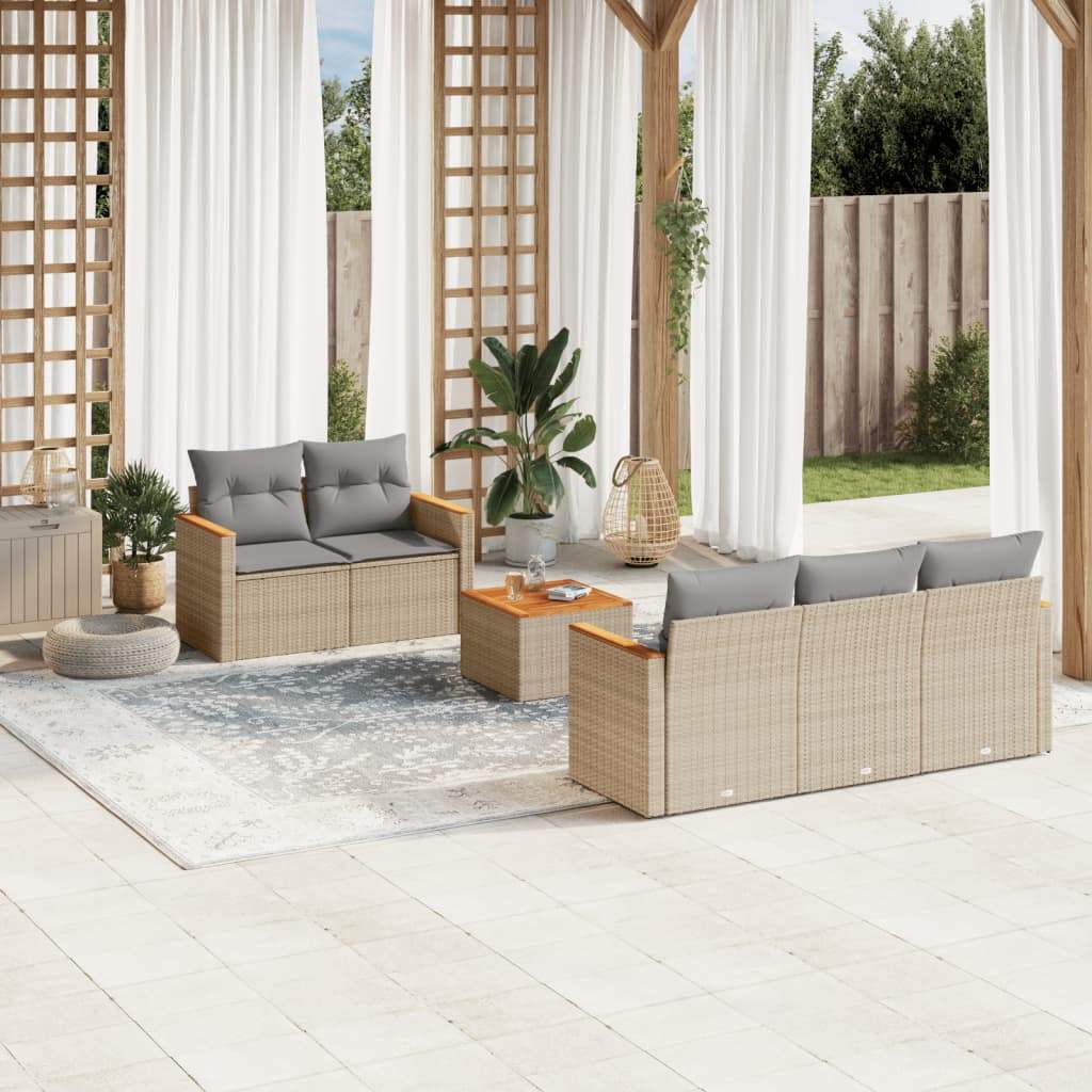Set Divano da Giardino 6 pz con Cuscini Beige in Polyrattan - homemem39
